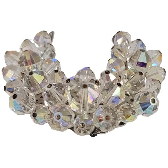 Silver Tone AB Cluster Beaded Crescent Moon Style Brooch Pin E20 - Picture 5 of 11